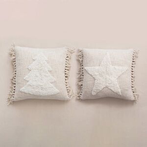 Creative Co-Op, Cream, Cotton Blend Punch Hook Pillow, 2 Styles 20x20”